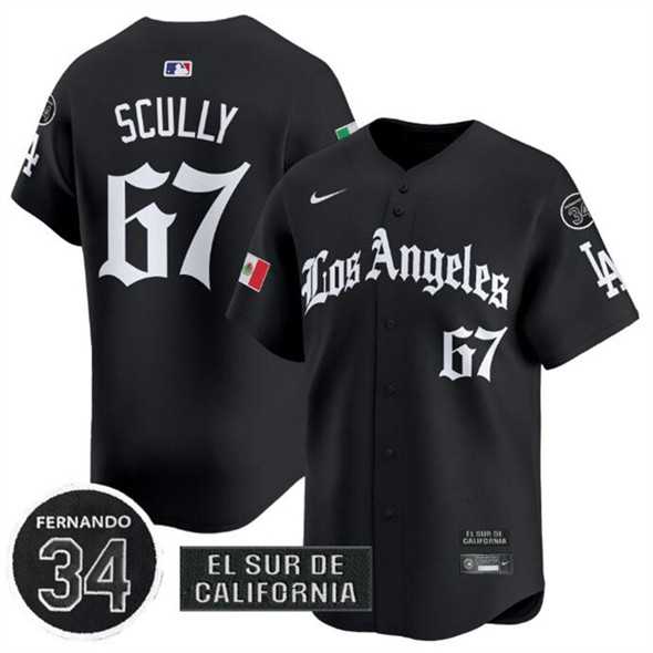 Men%27s Los Angeles Dodgers #67 Vin Scully Black Mexico 2025 LA Gothic Style With Fernando Patch Vapor Premier Limited Stitched Jersey Dzhi->los angeles dodgers->MLB Jersey